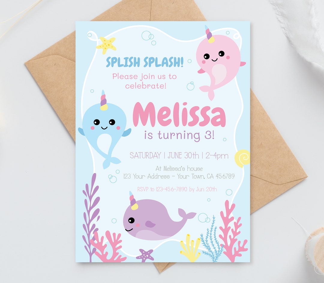 Narwhal Birthday Invitation DIGITAL | Magical Birthday Party ...
