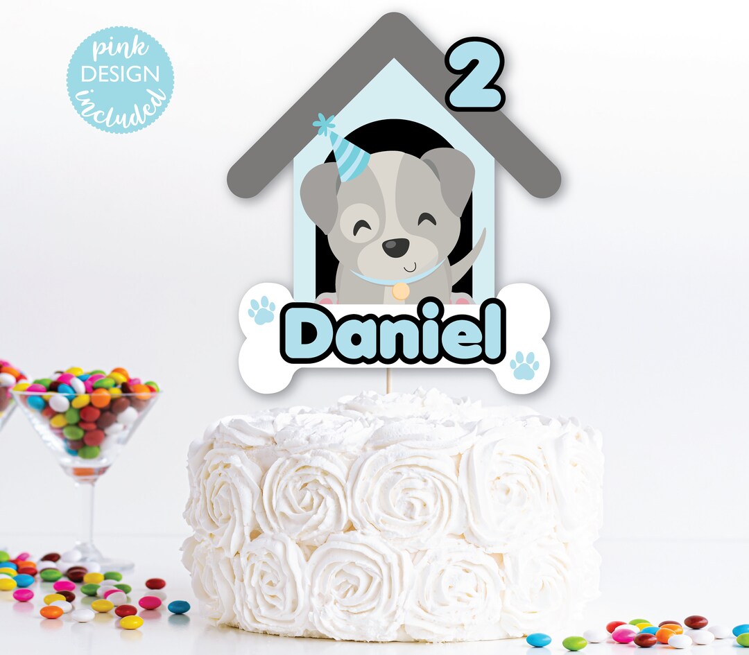 Puppy Birthday Cake Topper DIGITAL | Dog Party Decoration | Woof ...