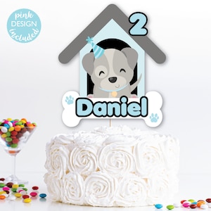 Puppy Birthday Cake Topper DIGITAL | Dog Party Decoration | Woof Printable File | EDITABLE Instant Download A109