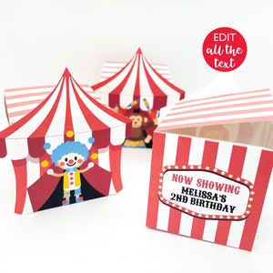 Circus Tent Favor Box DIGITAL | Carnival Personalized Party Box Template | Party Gift Box | EDITABLE DIY Printable File Download A102