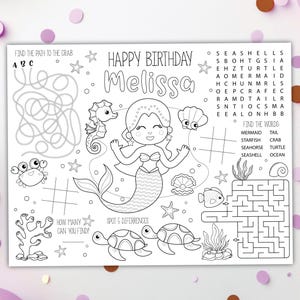 Mermaid Coloring Placemat DIGITAL | Sea Life Party Activity | Kids Coloring Page | EDITABLE Printable File Download A104