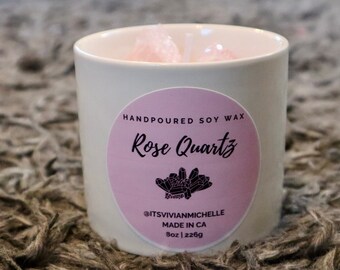 Rose Quartz Crystal Candle| Intentional| Healing| Spiritual Soy Candle| Crystal Infused Candle| Gift|