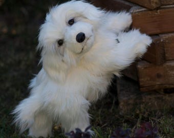 Handmade Puppy Plush: Realistic White Dog Stuffed Animal