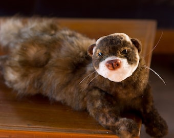 In stock! Cute stuffed ferret replica plush, artist ferret toy portrait, ferret memorial gift, ferret clone copy, real custom stuffed ferret