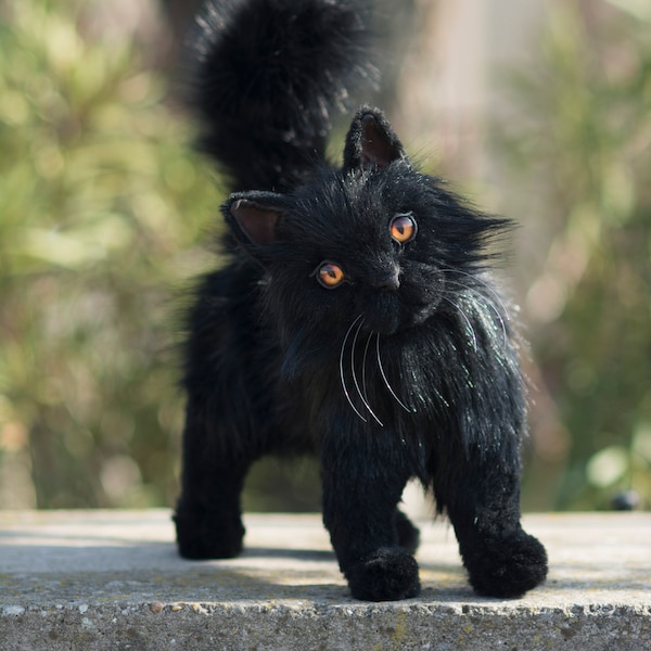 Made to order (~5 weeks), 33 cm - realistic black cat, Persian, Halloween cat plush, realistic cat plush, black cat portrait, cat lover gift
