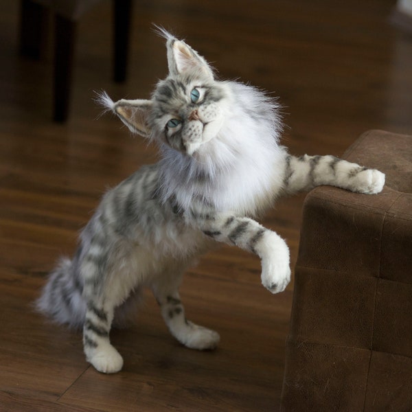 Auf Bestellung! 50 cm realistische Maine Coon Katze benutzerdefinierte Stoff Plüsch, realistische weiche Katze Plüschtier, realistische lebensechte Auftragskatze