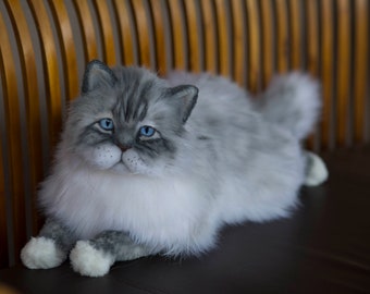 Realistische Perserkatze Plüsch Nachbildung, lebensechte Perser Katze Portrait Plüsch, Tierverlust Gedenkgeschenk auf Bestellung