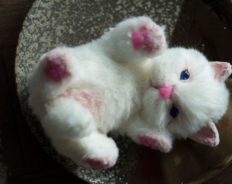 On stock - 27 cm, white kitten plush, realistic cat plush toy, stuffed kitten toy, realistic kitten replica, baby cat plush, baby cat toy