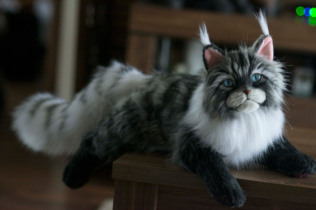 In Stock Realistic Maine Coon Cat Stuffed Plush Lifelike Etsy