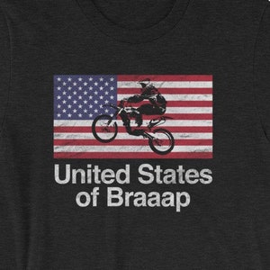 Motocross t-shirt United States of Braaap USA Flag dirtbike cycle tee Distressed Print Style, Old-School Short-Sleeve Unisex T-Shirt image 1