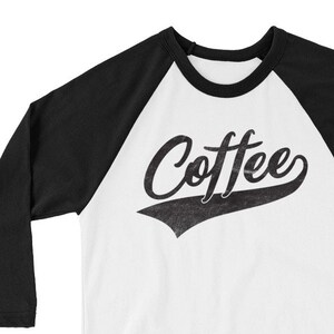 Coffee Raglan Shirt: Distressed 3/4 Sleeve Jersey