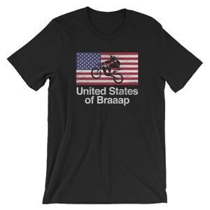 Motocross t-shirt United States of Braaap USA Flag dirtbike cycle tee Distressed Print Style, Old-School Short-Sleeve Unisex T-Shirt image 2