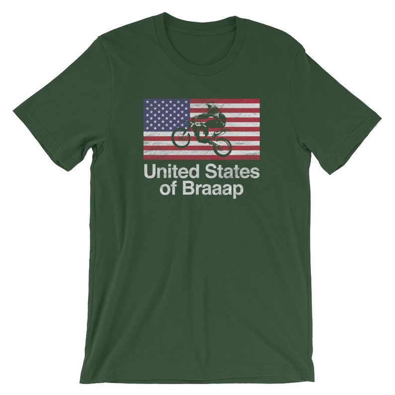 Motocross t-shirt United States of Braaap USA Flag dirtbike cycle tee Distressed Print Style, Old-School Short-Sleeve Unisex T-Shirt image 6