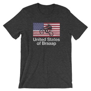 Motocross t-shirt United States of Braaap USA Flag dirtbike cycle tee Distressed Print Style, Old-School Short-Sleeve Unisex T-Shirt image 7