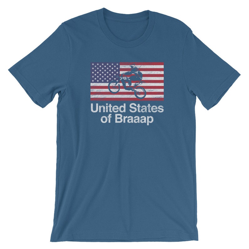 Motocross t-shirt United States of Braaap USA Flag dirtbike cycle tee Distressed Print Style, Old-School Short-Sleeve Unisex T-Shirt image 9