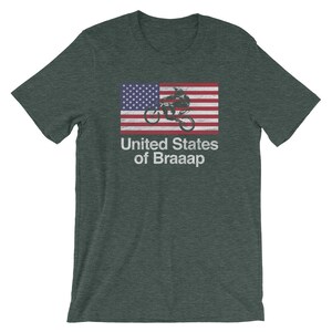 Motocross t-shirt United States of Braaap USA Flag dirtbike cycle tee Distressed Print Style, Old-School Short-Sleeve Unisex T-Shirt image 3