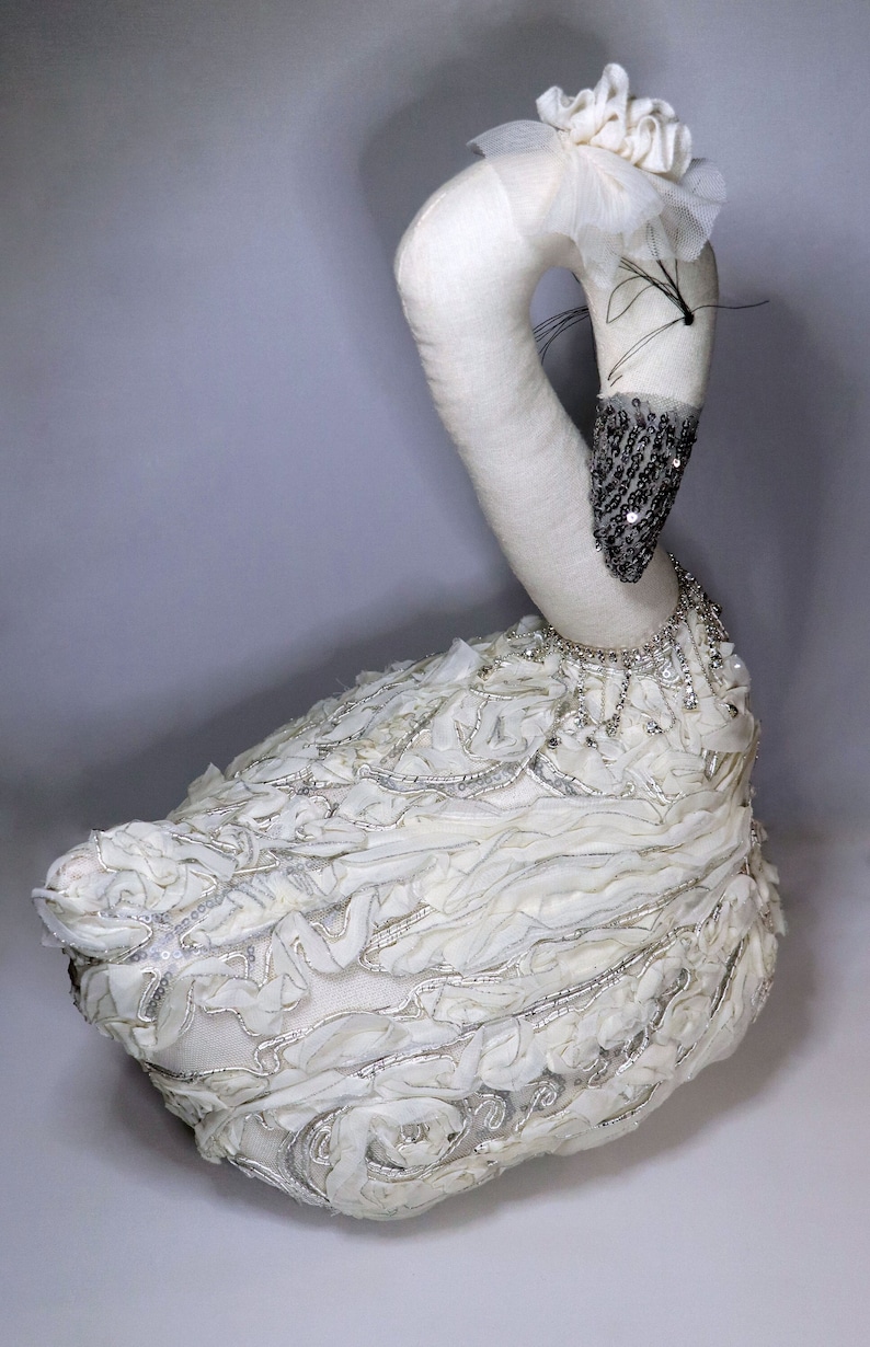 Swan Ruffed Beautiful Swan Art Doll With Sequin Beak and Fabric Feathers. Handmade ...
