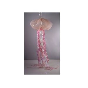 Sparkle Moon Jellyfish Ornament beaded and sequined with lace accents. Hanging ornament for christmas and other seasons.