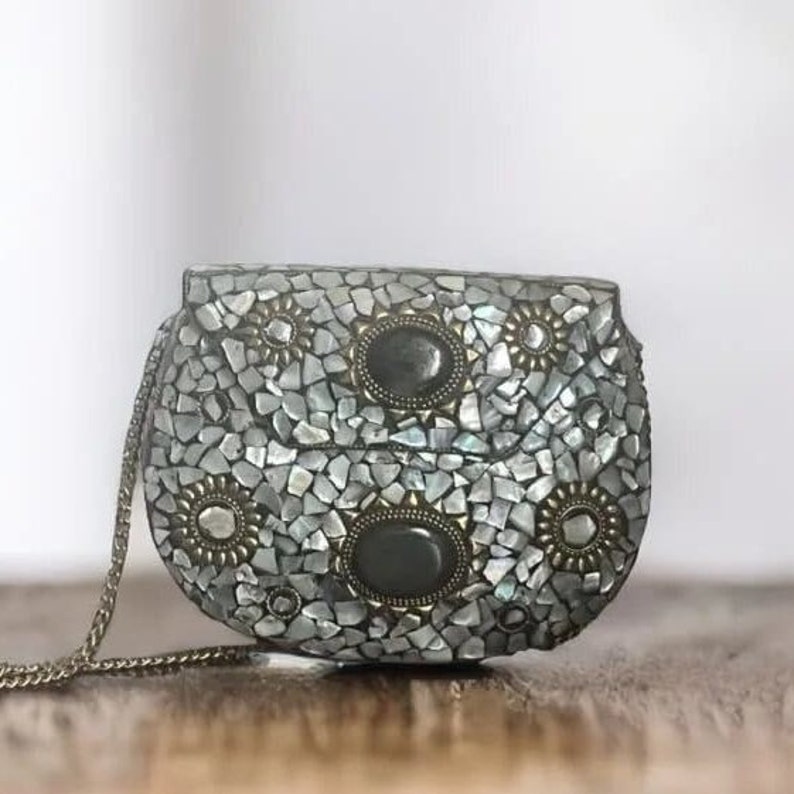 Sac à main en métal Mop Silber Mosaik Geldbörse Vorschlag / Anniversaire / Cadeau de mariage für elle Pochette de soirée bohème Bild 1