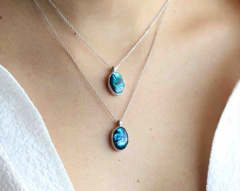 Abalone Shell Pendant Necklace: 925 Sterling Silver Boho Jewelry