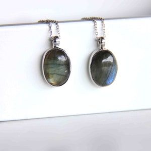 Silver Labradorite Pendant Necklace Gemstone Layering Necklace Silver Crystal Healing Jewelry Unique Necklace for Her Gift for Mom