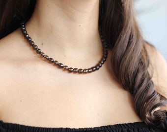 Smoky Quartz Beaded Necklace: 925 Sterling Silver Toggle, Boho Gemstone Jewelry