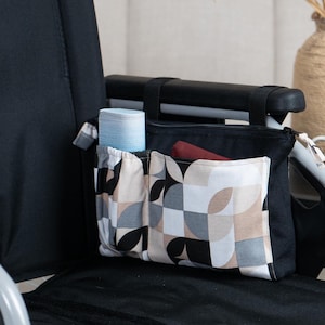 Black Wheelchair Side Bag with Pockets, Mobility Aid Organizer, Small Walker Caddy, Arm Rest Bag for Wheelchairs Rollators, Gift for Grandpa