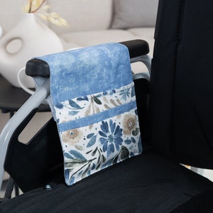 Wheelchair Side Bag mini - Blue Jeans Floral Inside Arm rest Organizer - Wheel and Power chair Accessories, Small Walker Pouch, phone holder