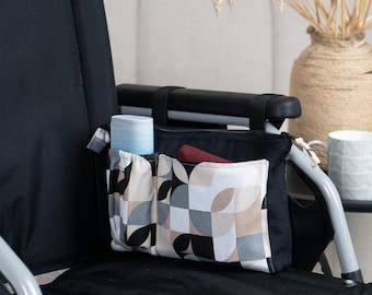 Tasche für Rollstühle mit Reißverschluss und Getränkehalter, Aufbewahrungstasche für Rollstuhl, Zubehör für Stuhl und Stuhl