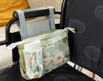 Organizer für Rollstuhl Floral, Wasserdichte Rollstuhl Armlehnentasche, Rollstuhltasche, Rollstuhlzubehörtasche mit Reißverschlusstasche