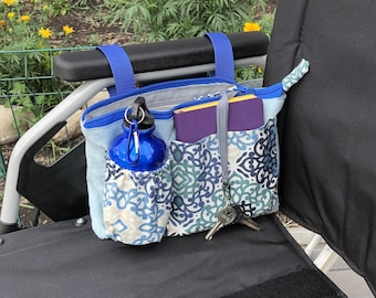 Wheelchair arm rest bag, Powerchair Side Bag with Zip top and Cup holder, Wheelchair Accessories, Power chair organizer, Small Walker Bag
