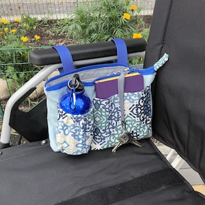 Wheelchair arm rest bag, Powerchair Side Bag with Zip top and Cup holder, Wheelchair Accessories, Power chair organizer, Small Walker Bag