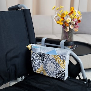 Side Bag for Permobil Power Wheelchairs, Mobility Aid Organizer Arm Bag with 4 Pockets and  Zipper, Durable Pouch for Rollator Walker
