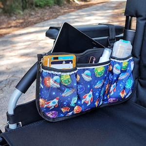 Organizer for Wheelchair Accessories, Wheelchair armrest bag, Rollstuhltasche, Power Wheelchair Caddy, Walker bag with Zip top