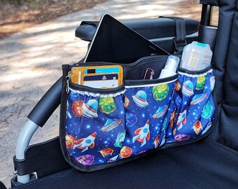 Organizer for Wheelchair Accessories, Wheelchair armrest bag, Rollstuhltasche, Power Wheelchair Caddy, Walker bag with Zip top