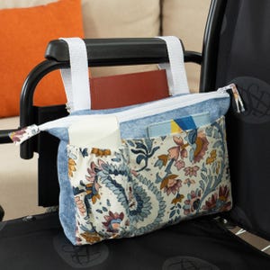 Blue Stylish Armrest Side Bag for Wheelchair Zippered Organizer Powerchair Accessories Walkers Rollators  Caddy Organizer Mobility Aid Gift