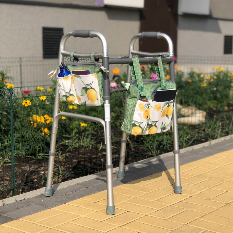 Stylish and highly functional Walker and Wheelchair Caddy Bag with a convenient zipper enclosure