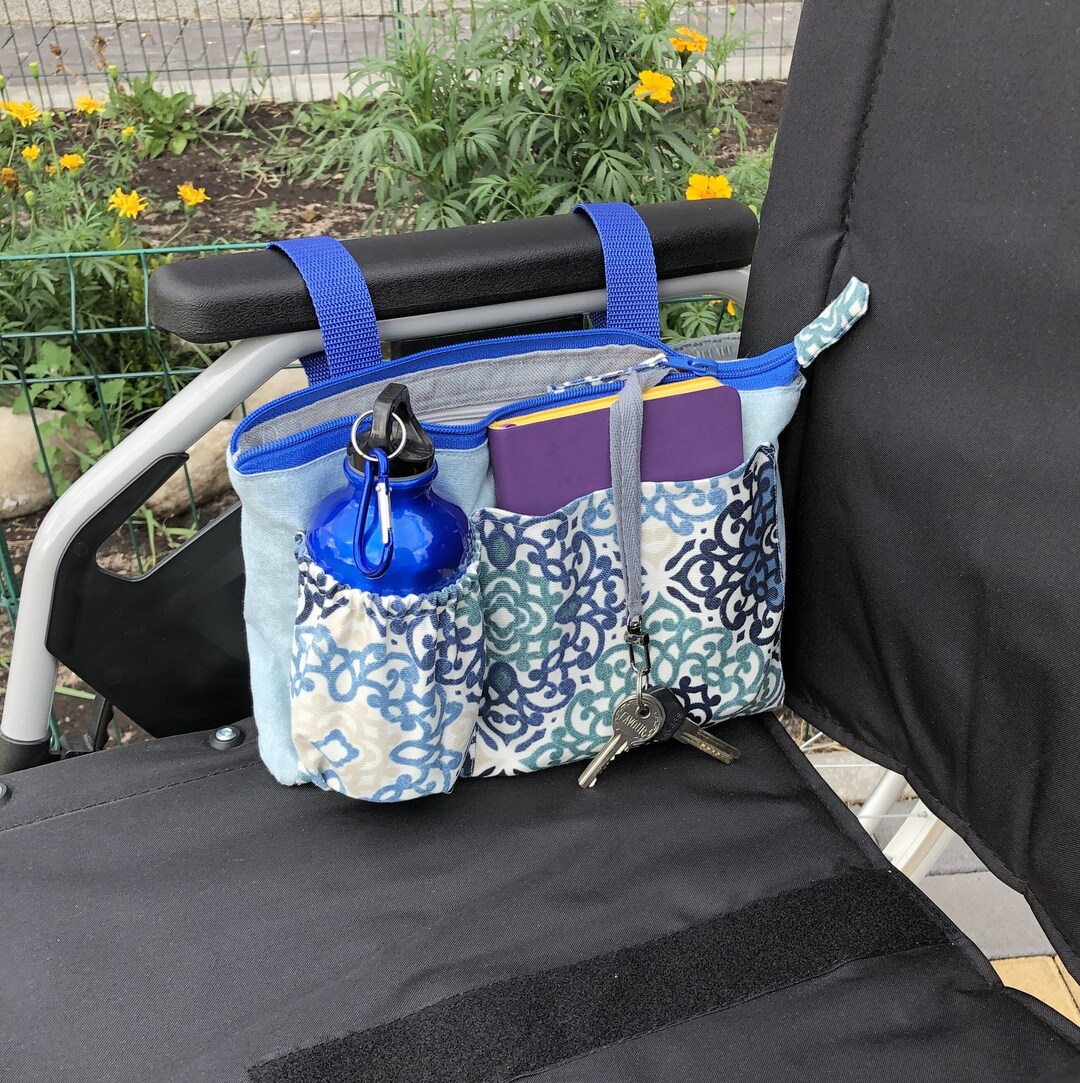 Wheelchair Arm Rest Bag, Powerchair Side Bag With Zip Top and Cup