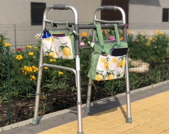 Set di 2 borse per deambulatore – Elegante e impermeabile, contenitore regalo per ausilio alla mobilità con cerniera, accessori per braccioli per sedia a rotelle, organizer per deambulatore, colore limone
