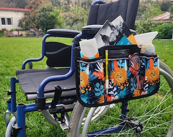 Armrest Bag for Wheelchair Useful Gift Mobility Aid, Stylish Small Walker Tote Multifunctional Wheelchair Storage Side Bag Waterproof Fabric