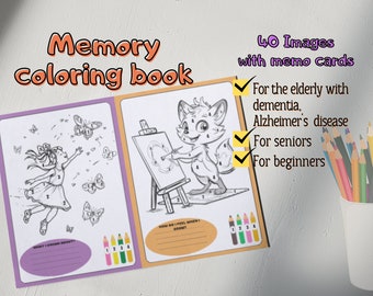 40 PDF Coloring Pages for People with Dementia, Alzheimer's, Parkinson's, Autism, Stroke - Memory Coloring Book with Large Simple Activities