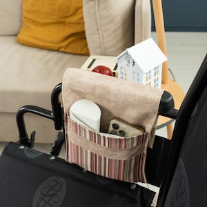 Wheelchair Side Bag Mini Tote Inside Arm Rest Organizer Wheel and Power Chair Accessories, Small Walker Pouch, Phone Holder for Wheelchair