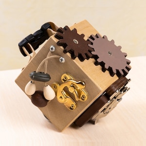 Dementia fidget toy for restless hands - Wooden BUSY CUBE size 3.5” / 8cm, Alzheimer&#39;s sensory activities, Gift for Man with Dementia