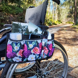 Organizer for Wheelchair Floral, Waterproof wheelchair arm rest bag, Rollstuhltasche, Wheelchair accessory bag with zippered pocket