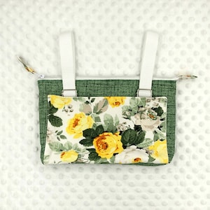 Floral Wheelchair Side Bag Armrest Organizer with Top Zipper and Pockets, Mothers Day Gift for Grandma Walker Bag for Powerchair Rollators