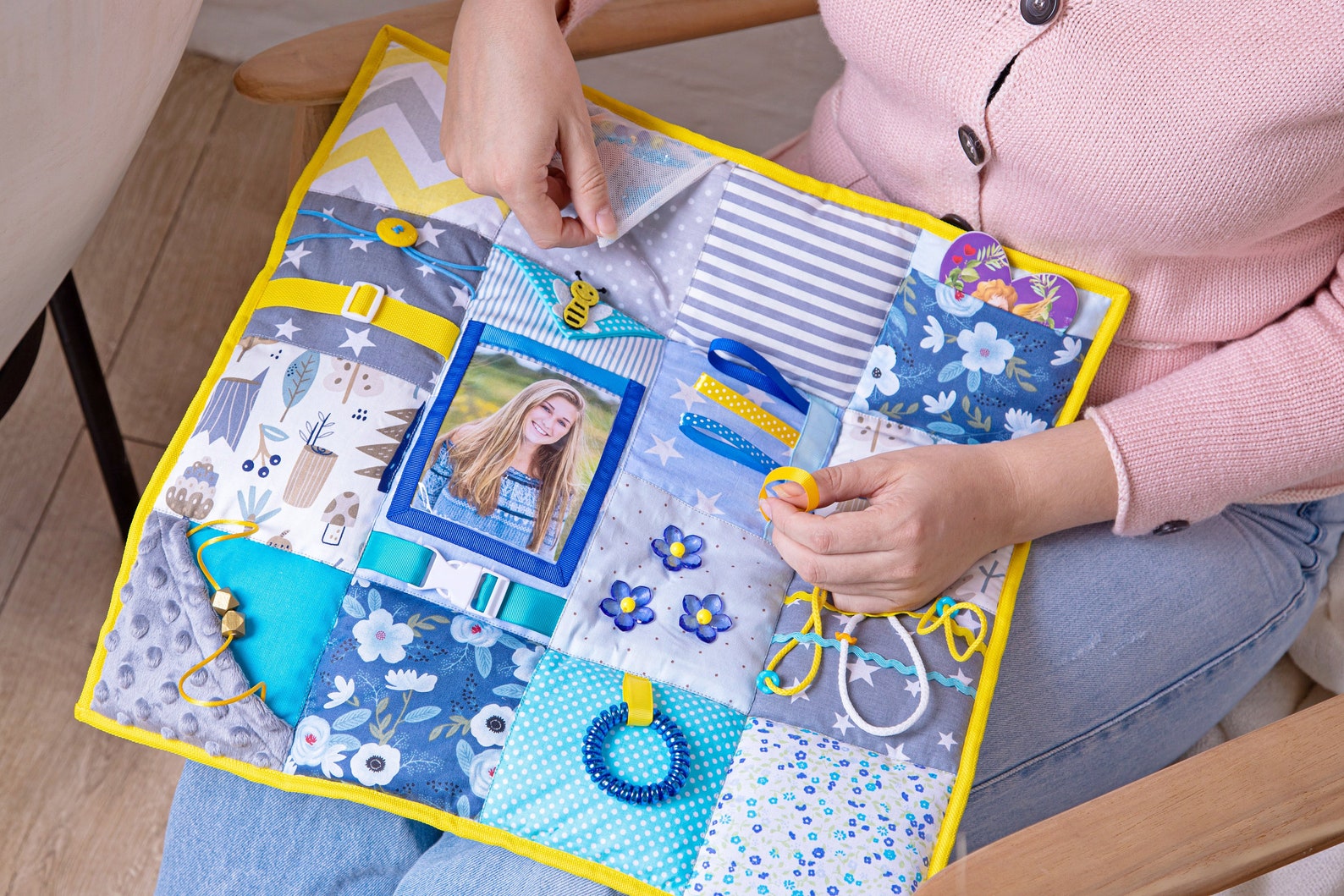 Big Fidget Blanket for Dementia Alzheimer's, Quilt Blanket for Сhair