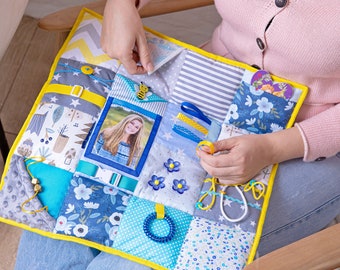 Big Fidget Deken voor dementie Alzheimer, Quiltdeken voor Сhair, Activity Mat voor ouderen - Groot genoeg, warm en zacht, Alzheimer cadeau