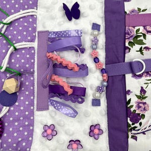 Fidget Muff for Dementia, Sensory Activity Aid for Alzheimer&#39;s, Soft Calming Hand Muff, Gift for Grandmother, Purple Floral Busy Mat Senior