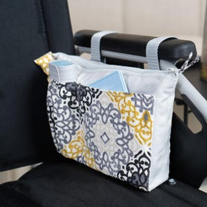 Wheelchair Armrest Side Bag with zipper and 4 pockets - Stylish Accessories for Powerchair, Walkers, Rollators, Caddy Organizer Pouch Tote