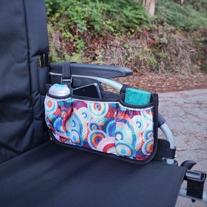 Wheelchair Organizer with Cup Holder, Wheelchair arm rest bag, Wheelchair accessory bag with zip, Rollator bag for seniors, with Cup Holder